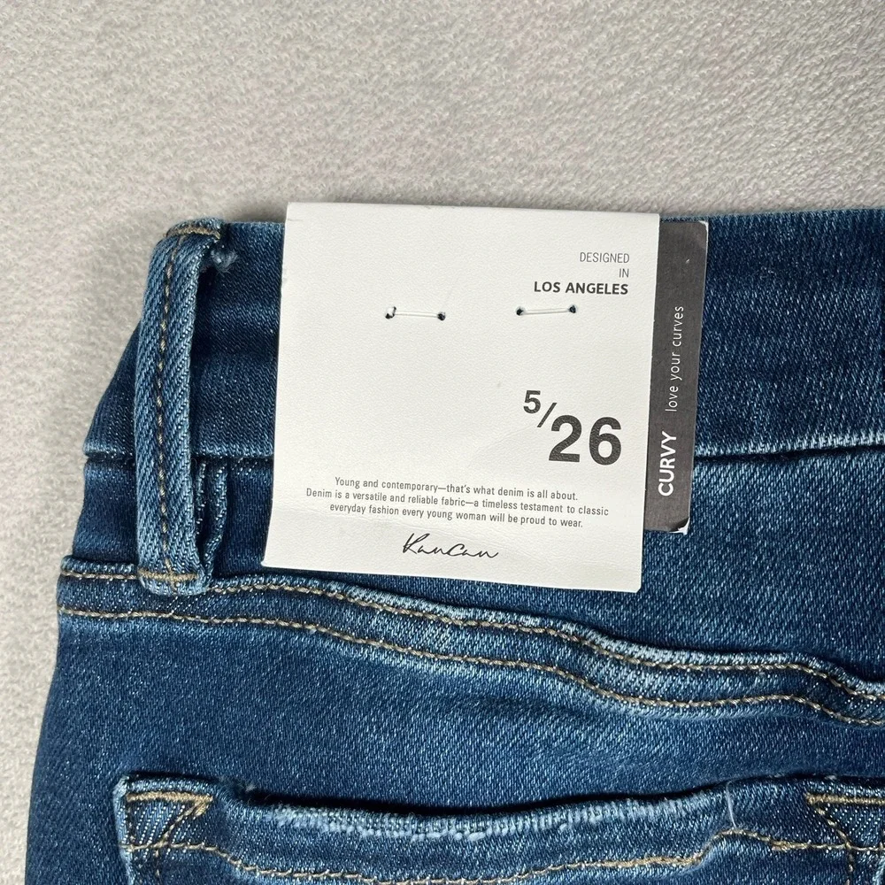 KanCan Curvy Skinny Jeans Women 5/26 Blue Distressed Exposed Button Fly *NWT‎
